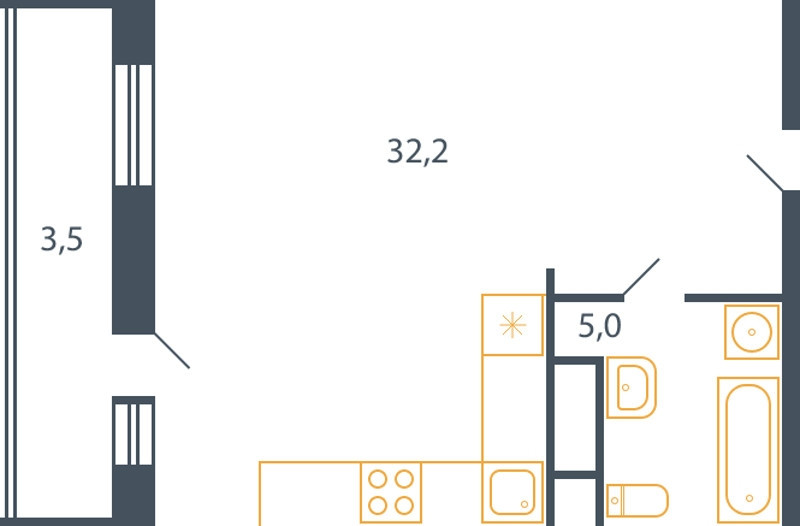 Студия 40.7 м²