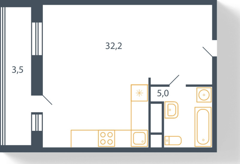 Студия 40.7 м²