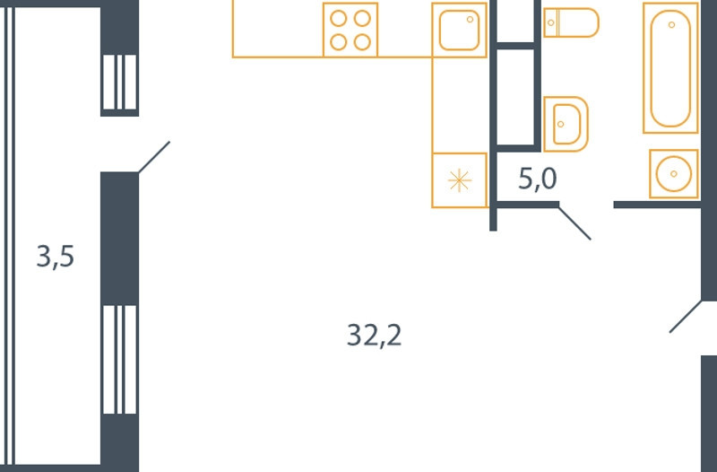 Студия 40.7 м²